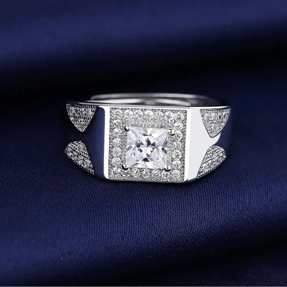 Silver Square Moissanite Signet Ring